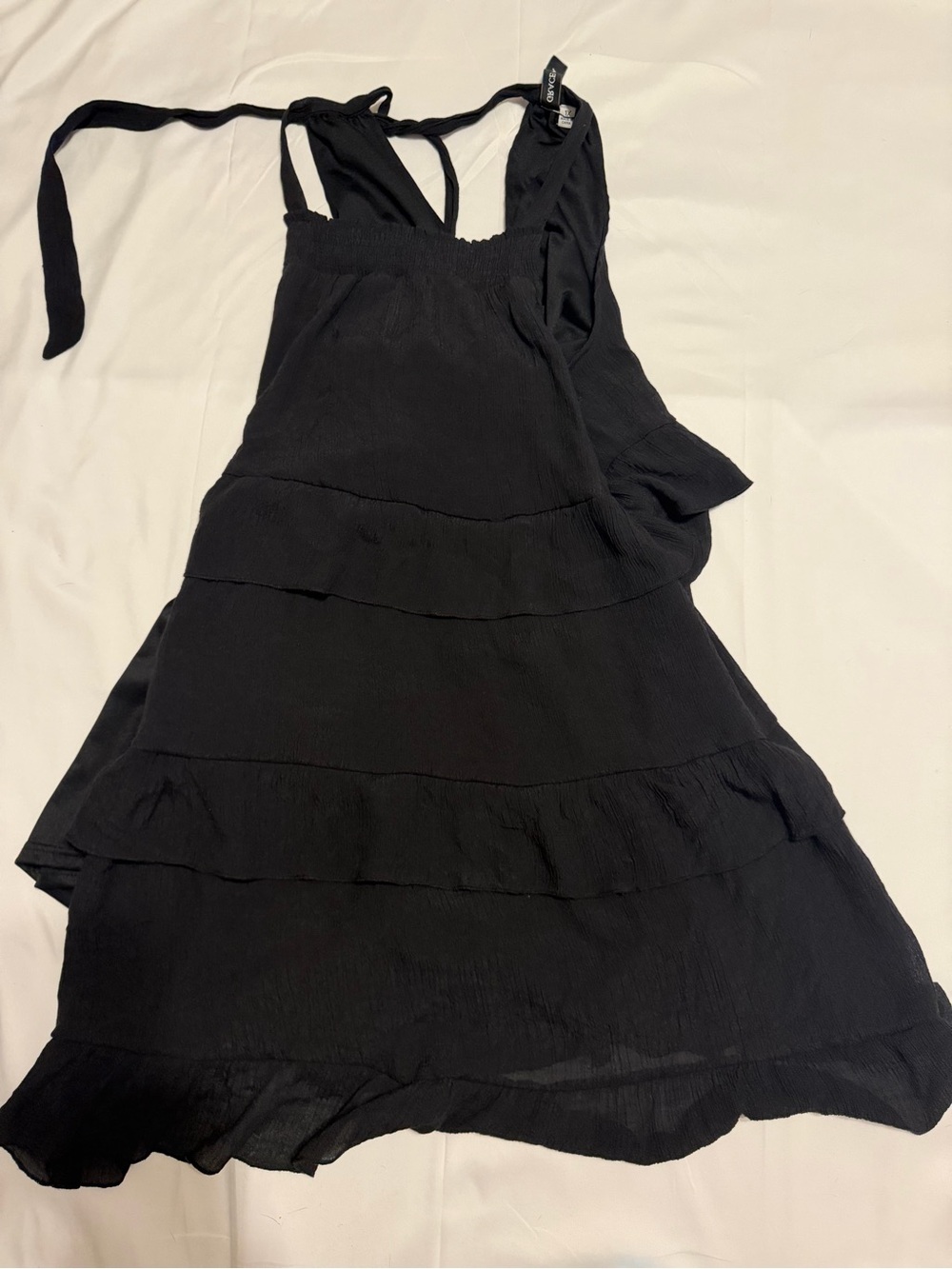 Black Halter Tiered Mini Dress with Smocked Bodice